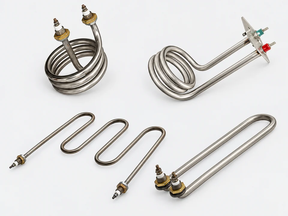 Tubular heating element shape reference: coils, serpentine and U-shaped elements